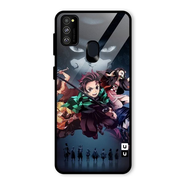 Team Demon Slayer Glass Back Case for Galaxy M21