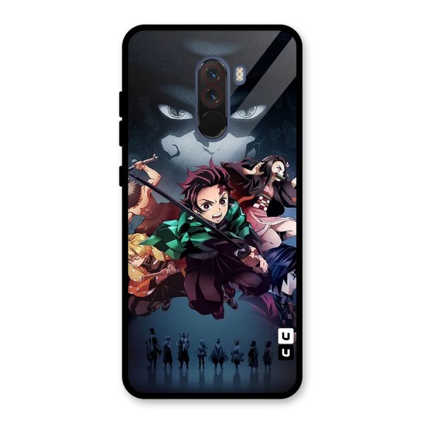 Team Demon Slayer Glass Back Case for Poco F1