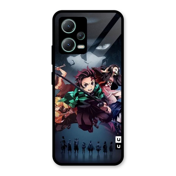 Team Demon Slayer Glass Back Case for Poco X5