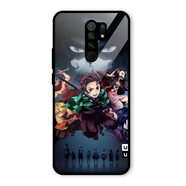 Team Demon Slayer Glass Back Case for Redmi 9 Prime