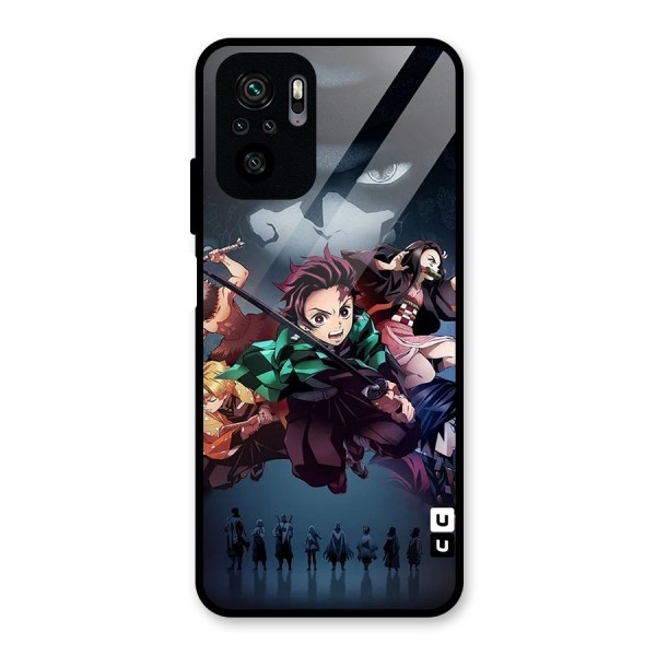 Team Demon Slayer Glass Back Case for Redmi Note 10