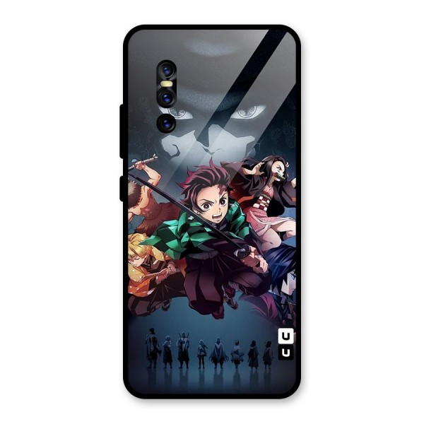 Team Demon Slayer Glass Back Case for Vivo V15 Pro