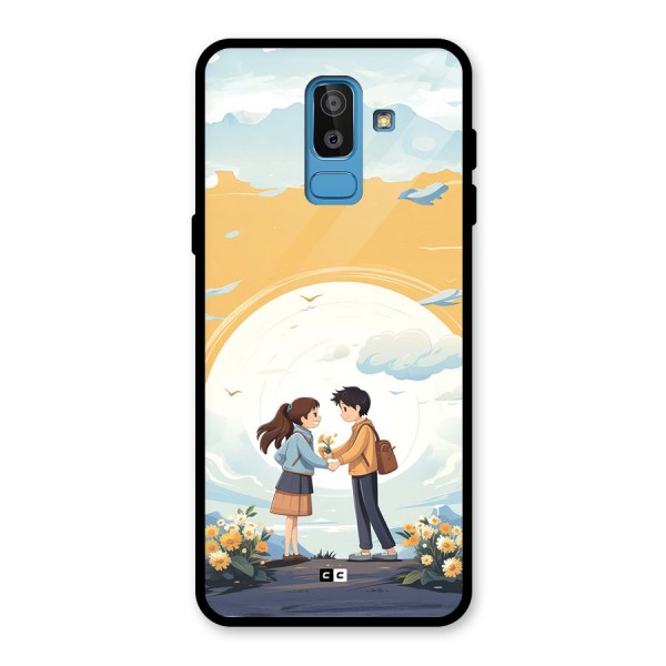 Teenage Anime Couple Glass Back Case for Galaxy J8