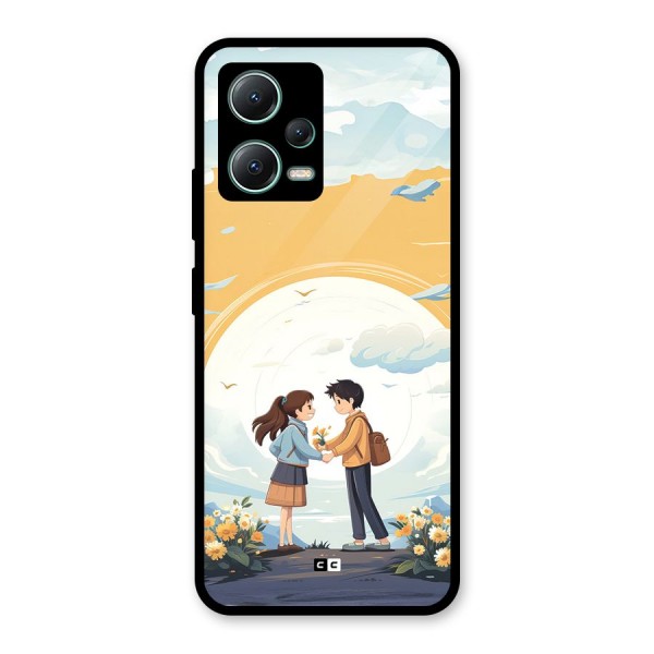 Teenage Anime Couple Glass Back Case for Poco X5