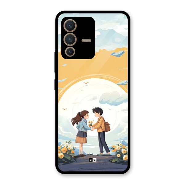 Teenage Anime Couple Glass Back Case for Vivo V23 5G