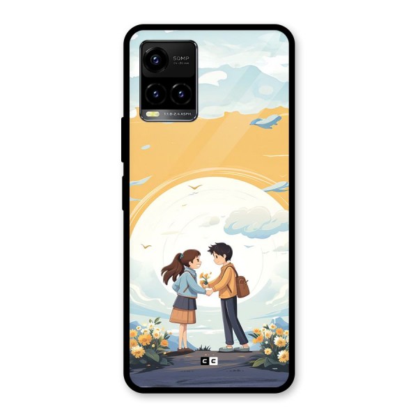 Teenage Anime Couple Glass Back Case for Vivo Y21G