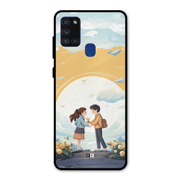 Teenage Anime Couple Metal Back Case for Galaxy A21s