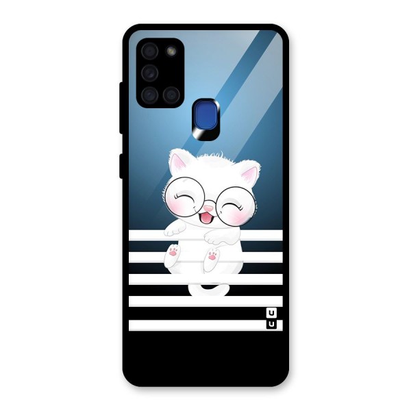 The Cat on Stripes Glass Back Case for Galaxy A21s