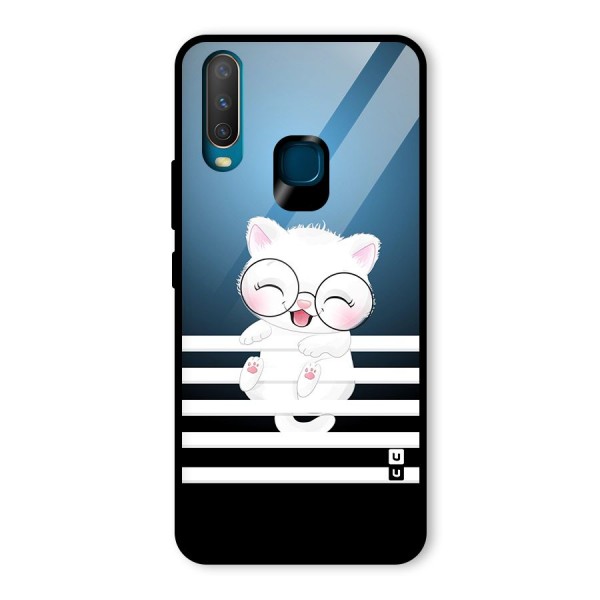 The Cat on Stripes Glass Back Case for Vivo Y12