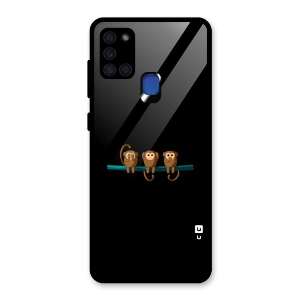 Three Cute Monkeys Glass Back Case for Galaxy A21s