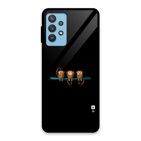 Three Cute Monkeys Glass Back Case for Galaxy M32 5G