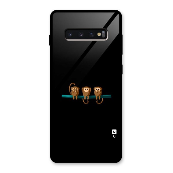 Three Cute Monkeys Glass Back Case for Galaxy S10 Plus