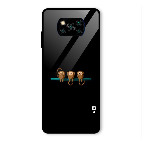 Three Cute Monkeys Glass Back Case for Poco X3 Pro