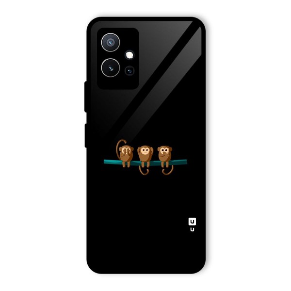 Three Cute Monkeys Glass Back Case for Vivo T1 5G