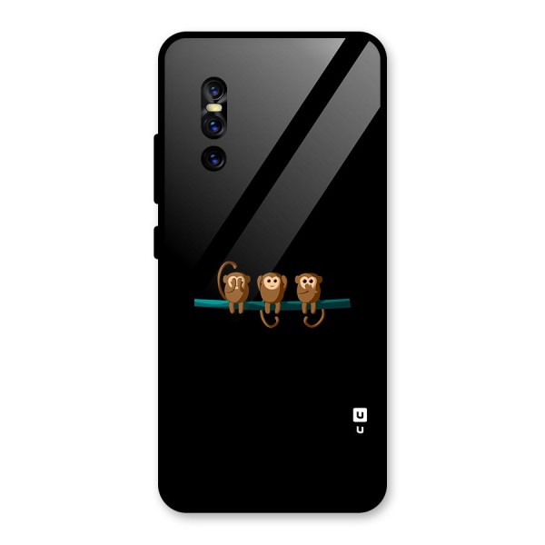 Three Cute Monkeys Glass Back Case for Vivo V15 Pro