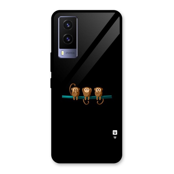 Three Cute Monkeys Glass Back Case for Vivo V21e 5G