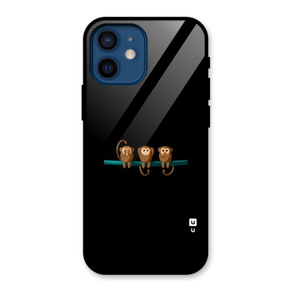 Three Cute Monkeys Glass Back Case for iPhone 12 Mini