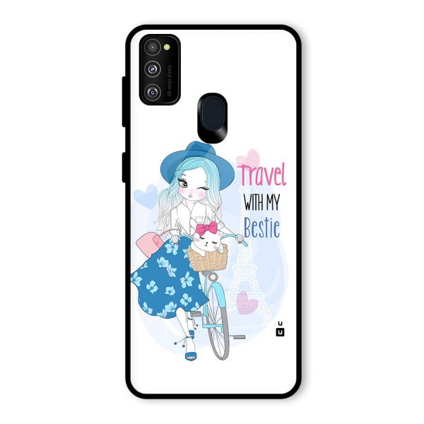 Travel With My Bestie Glass Back Case for Galaxy M21