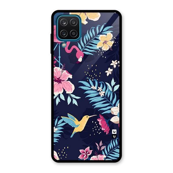 Tropical Flamingo Pattern Glass Back Case for Galaxy A12