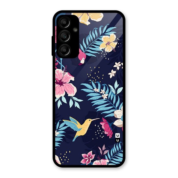 Tropical Flamingo Pattern Glass Back Case for Galaxy A14 5G