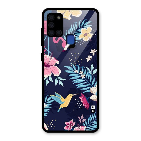 Tropical Flamingo Pattern Glass Back Case for Galaxy A21s