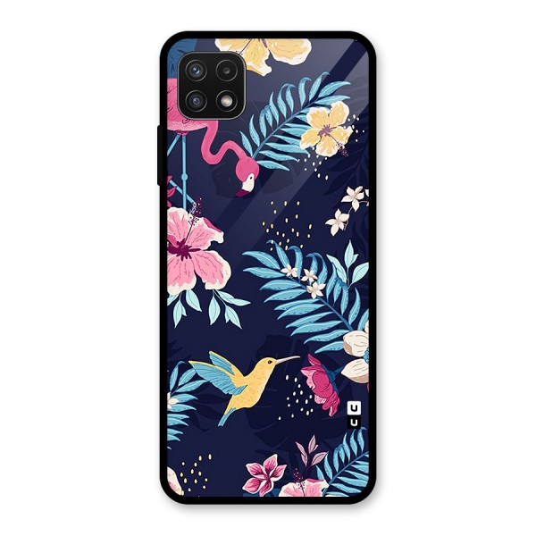 Tropical Flamingo Pattern Glass Back Case for Galaxy A22 5G