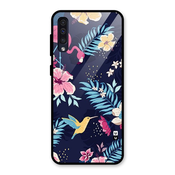 Tropical Flamingo Pattern Glass Back Case for Galaxy A50s