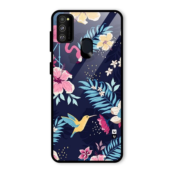 Tropical Flamingo Pattern Glass Back Case for Galaxy M21