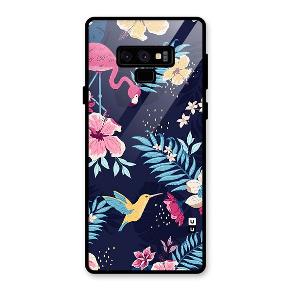 Tropical Flamingo Pattern Glass Back Case for Galaxy Note 9