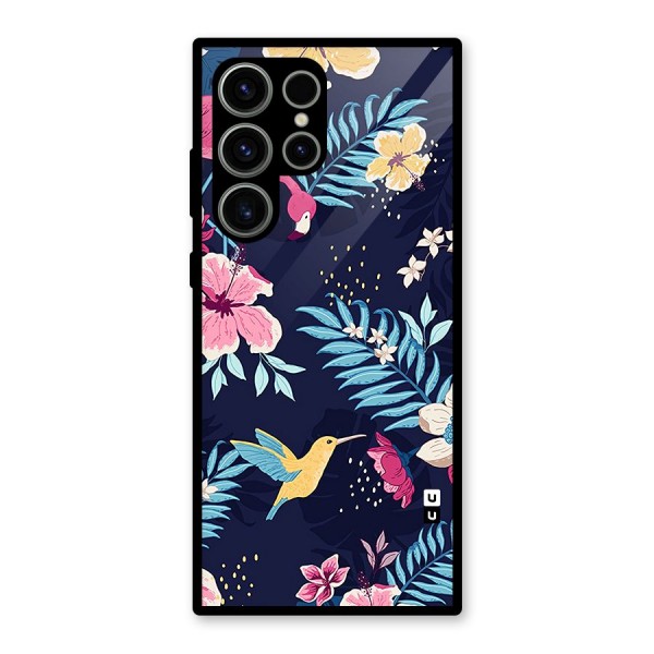 Tropical Flamingo Pattern Glass Back Case for Galaxy S23 Ultra