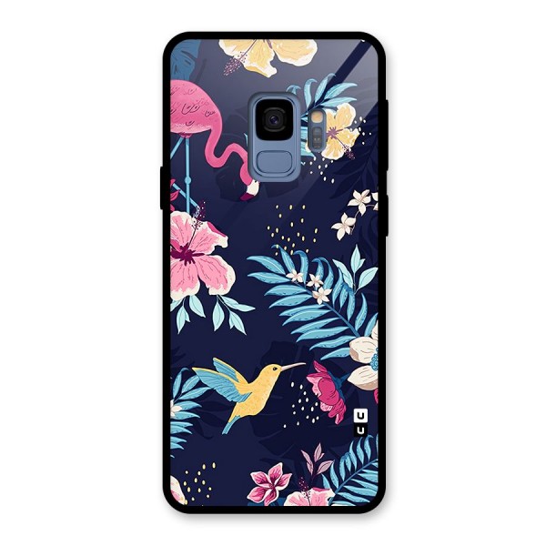 Tropical Flamingo Pattern Glass Back Case for Galaxy S9