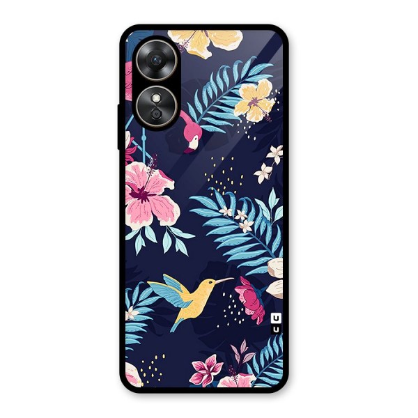 Tropical Flamingo Pattern Glass Back Case for Oppo A17