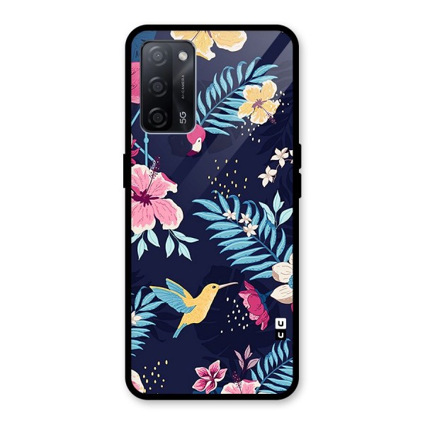 Tropical Flamingo Pattern Glass Back Case for Oppo A53s 5G