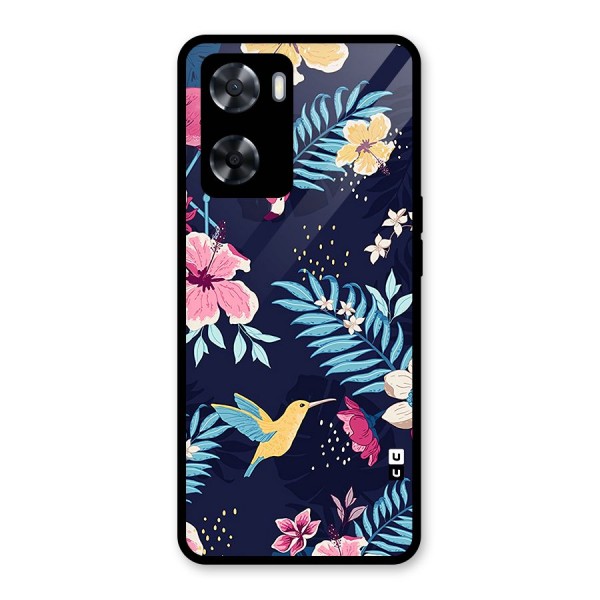 Tropical Flamingo Pattern Glass Back Case for Oppo A57 2022