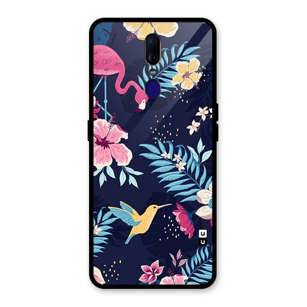 Tropical Flamingo Pattern Glass Back Case for Oppo F11