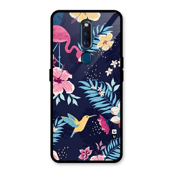 Tropical Flamingo Pattern Glass Back Case for Oppo F11 Pro