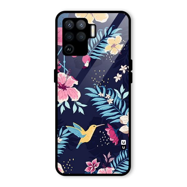 Tropical Flamingo Pattern Glass Back Case for Oppo F19 Pro