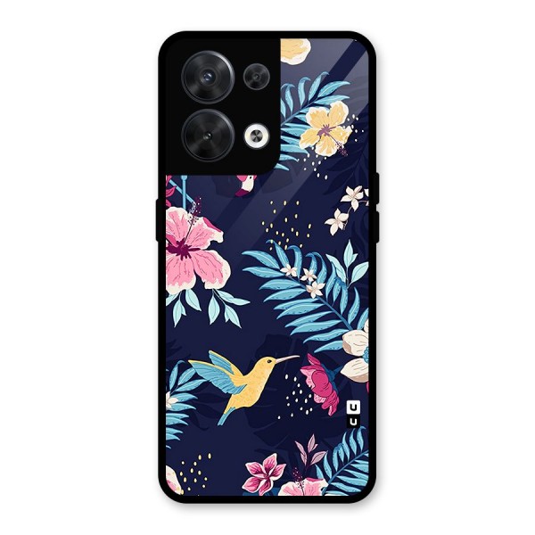 Tropical Flamingo Pattern Glass Back Case for Oppo Reno8 5G