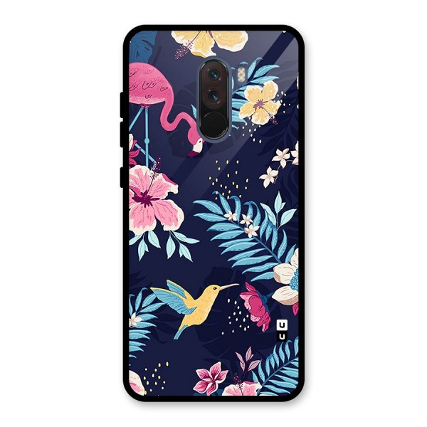 Tropical Flamingo Pattern Glass Back Case for Poco F1