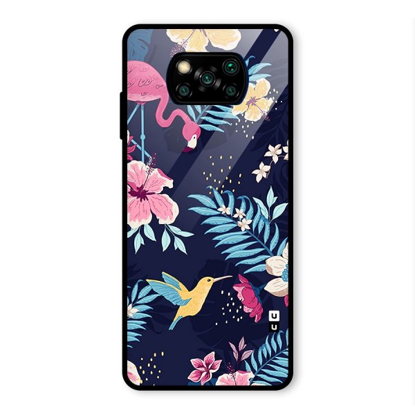 Tropical Flamingo Pattern Glass Back Case for Poco X3 Pro