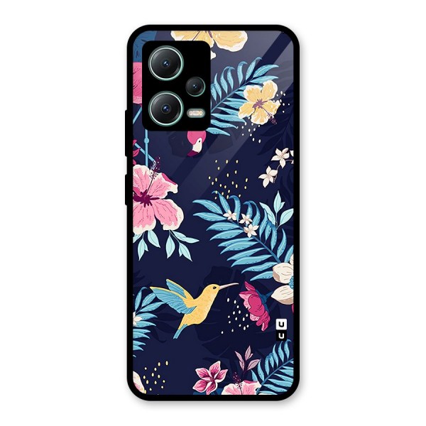 Tropical Flamingo Pattern Glass Back Case for Poco X5