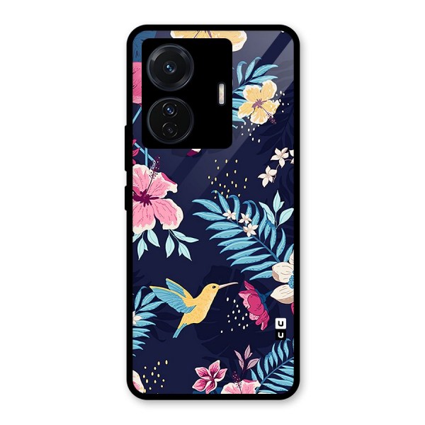 Tropical Flamingo Pattern Glass Back Case for Vivo T1 Pro