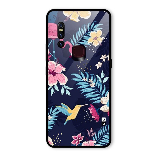 Tropical Flamingo Pattern Glass Back Case for Vivo V15