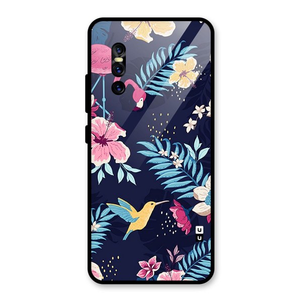 Tropical Flamingo Pattern Glass Back Case for Vivo V15 Pro