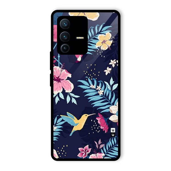 Tropical Flamingo Pattern Glass Back Case for Vivo V23 Pro