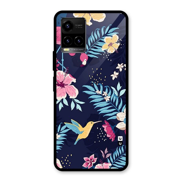 Tropical Flamingo Pattern Glass Back Case for Vivo Y21G