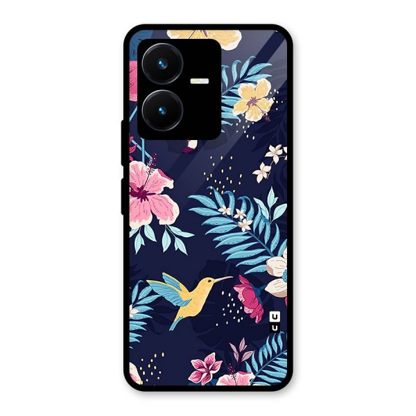 Tropical Flamingo Pattern Glass Back Case for Vivo Y22