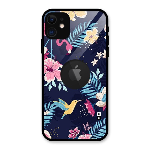 Tropical Flamingo Pattern Glass Back Case for iPhone 11 Logo Cut