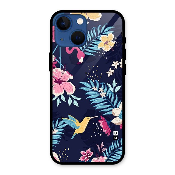 Tropical Flamingo Pattern Glass Back Case for iPhone 13 Mini