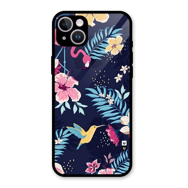 Tropical Flamingo Pattern Glass Back Case for iPhone 14 Plus